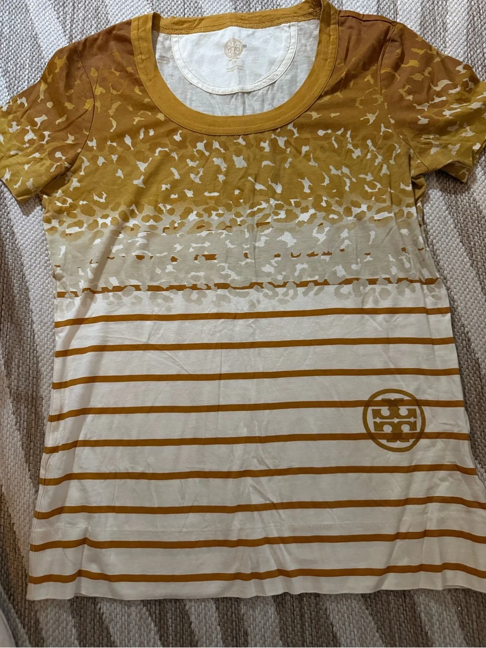 Tory Burch Mustard and White Patterned Short-Sleeve Tee